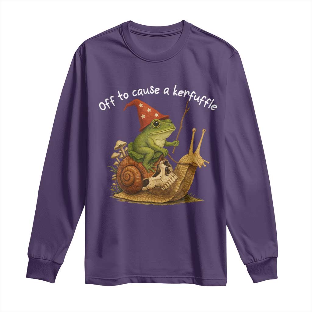 Whimsical Frog Wizard Meme Long Sleeve Shirt Off to Cause A Kerfuffle - Wonder Print Shop