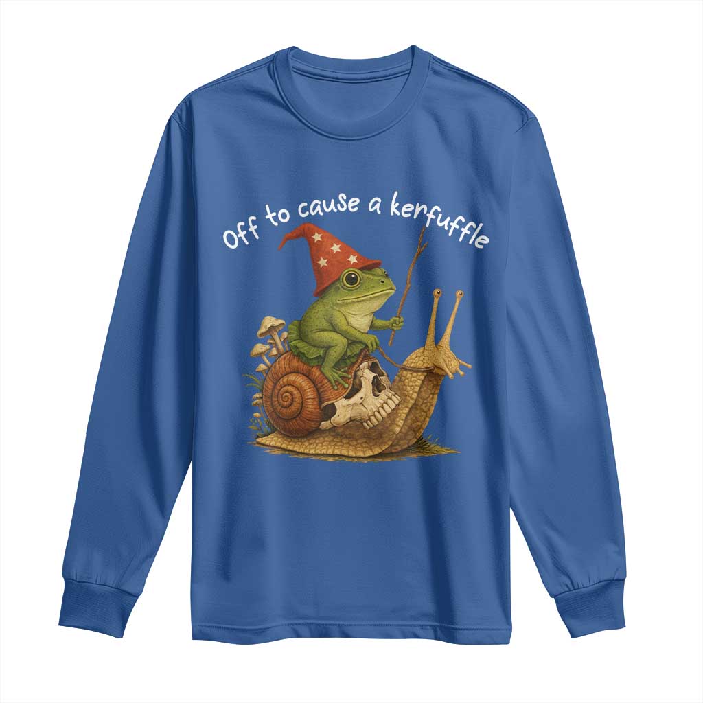 Whimsical Frog Wizard Meme Long Sleeve Shirt Off to Cause A Kerfuffle - Wonder Print Shop