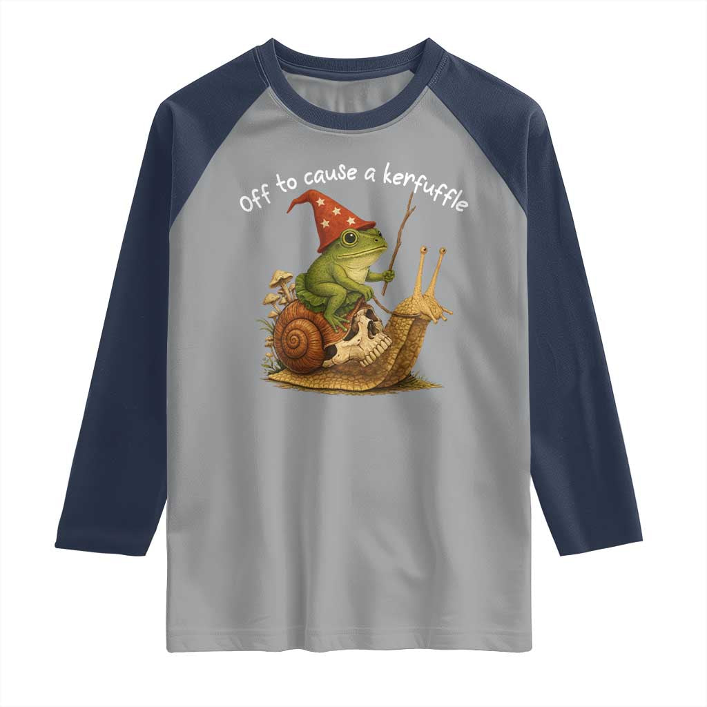 Whimsical Frog Wizard Meme Raglan Shirt Off to Cause A Kerfuffle - Wonder Print Shop