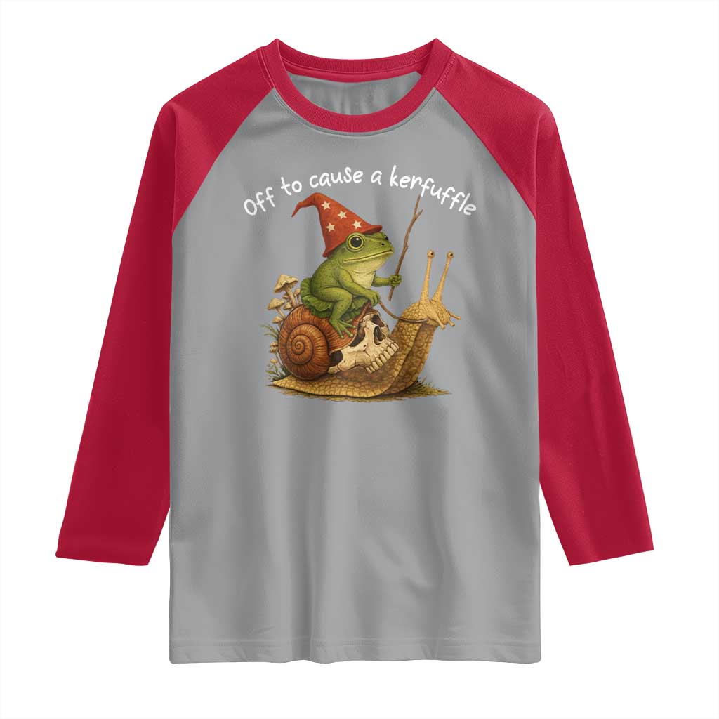 Whimsical Frog Wizard Meme Raglan Shirt Off to Cause A Kerfuffle - Wonder Print Shop