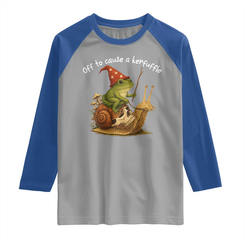 Whimsical Frog Wizard Meme Raglan Shirt Off to Cause A Kerfuffle - Wonder Print Shop