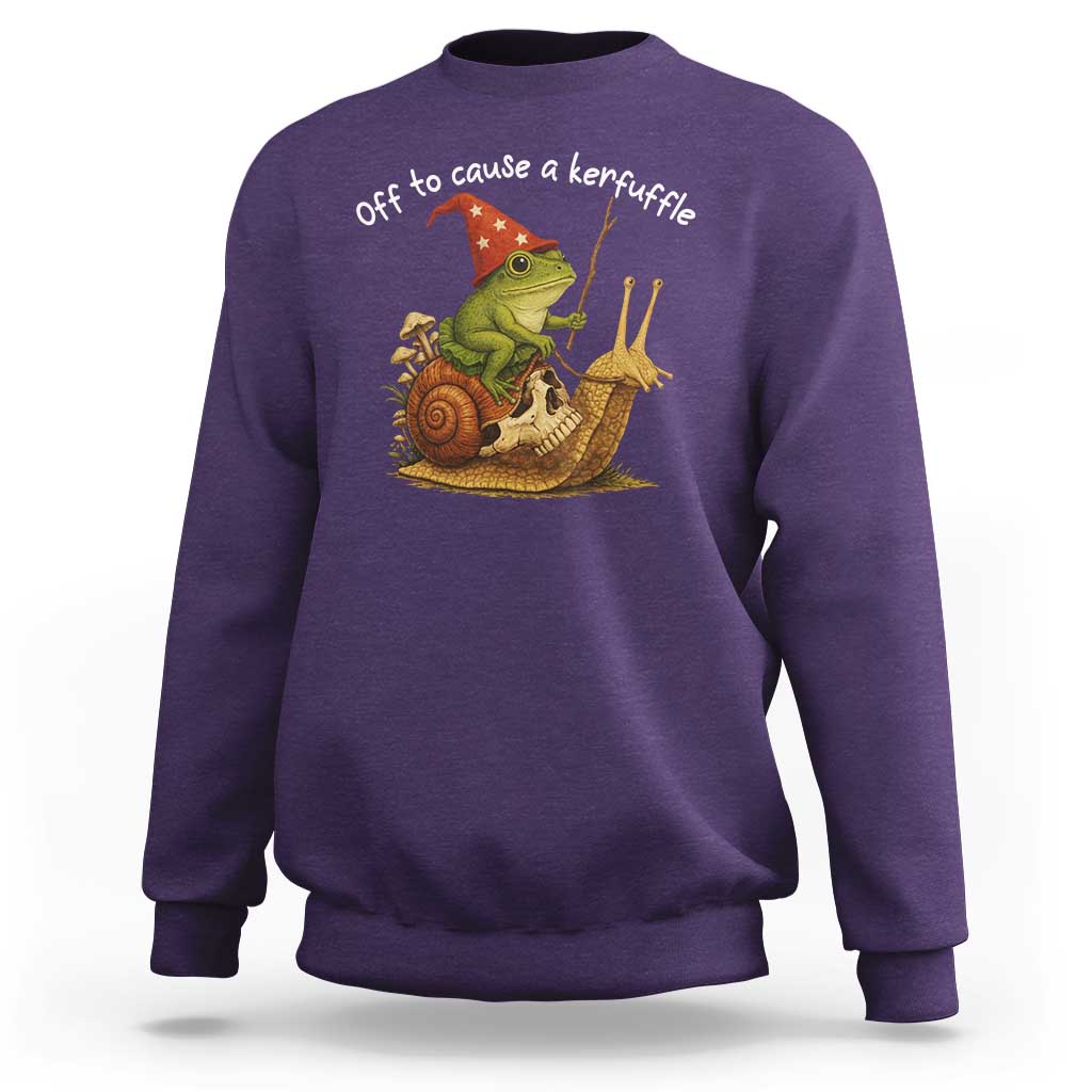 Whimsical Frog Wizard Meme Sweatshirt Off to Cause A Kerfuffle - Wonder Print Shop