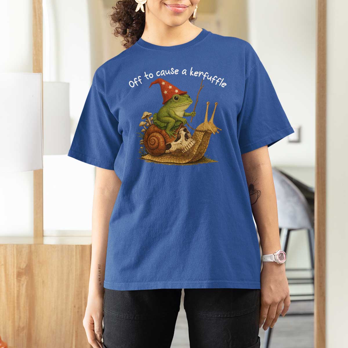 Whimsical Frog Wizard Meme T Shirt For Women Off to Cause A Kerfuffle - Wonder Print Shop