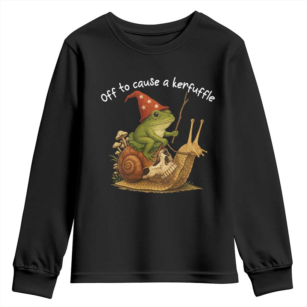 Whimsical Frog Wizard Meme Youth Sweatshirt Off to Cause A Kerfuffle - Wonder Print Shop