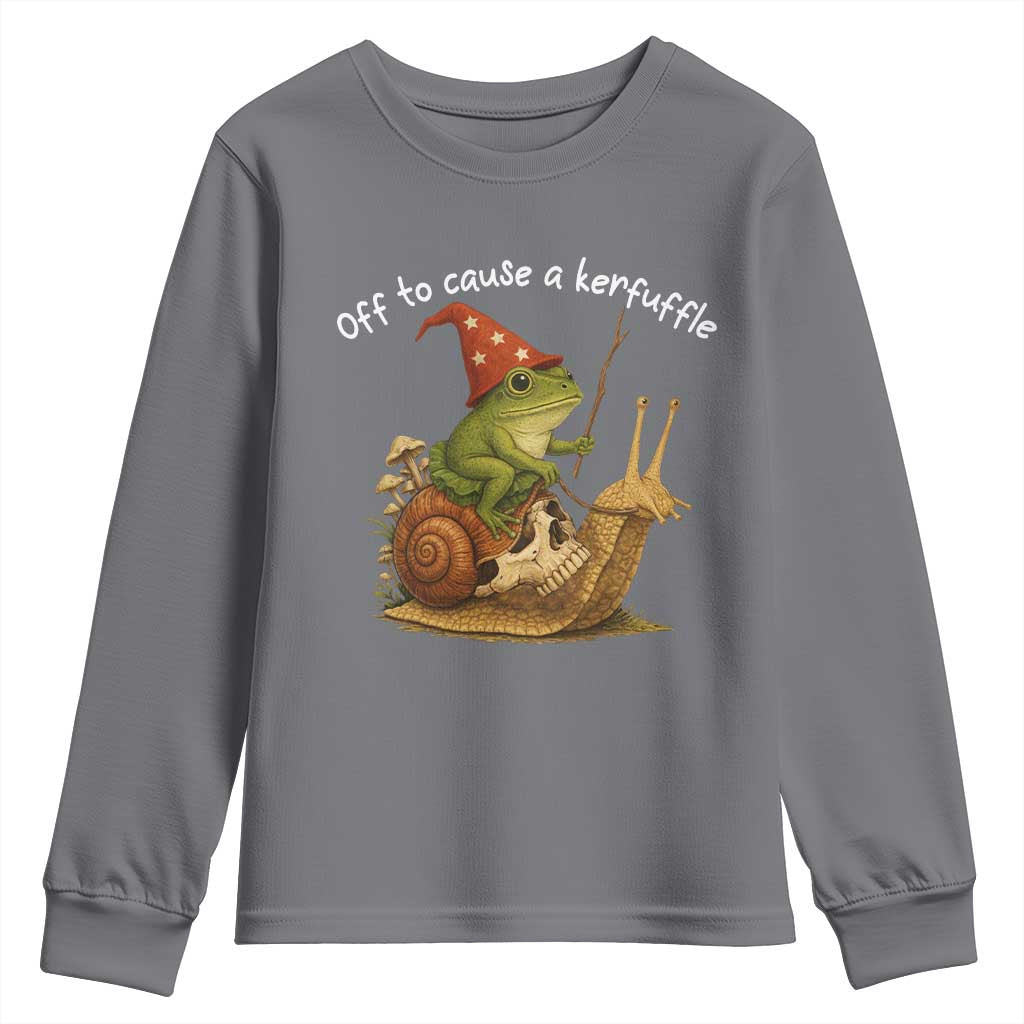 Whimsical Frog Wizard Meme Youth Sweatshirt Off to Cause A Kerfuffle - Wonder Print Shop