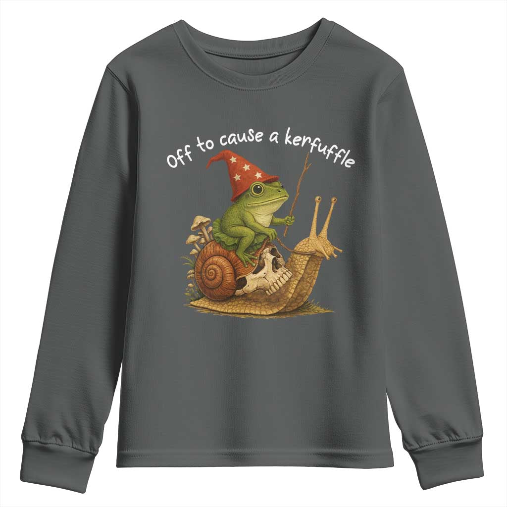 Whimsical Frog Wizard Meme Youth Sweatshirt Off to Cause A Kerfuffle - Wonder Print Shop
