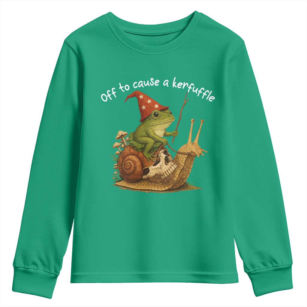 Whimsical Frog Wizard Meme Youth Sweatshirt Off to Cause A Kerfuffle - Wonder Print Shop