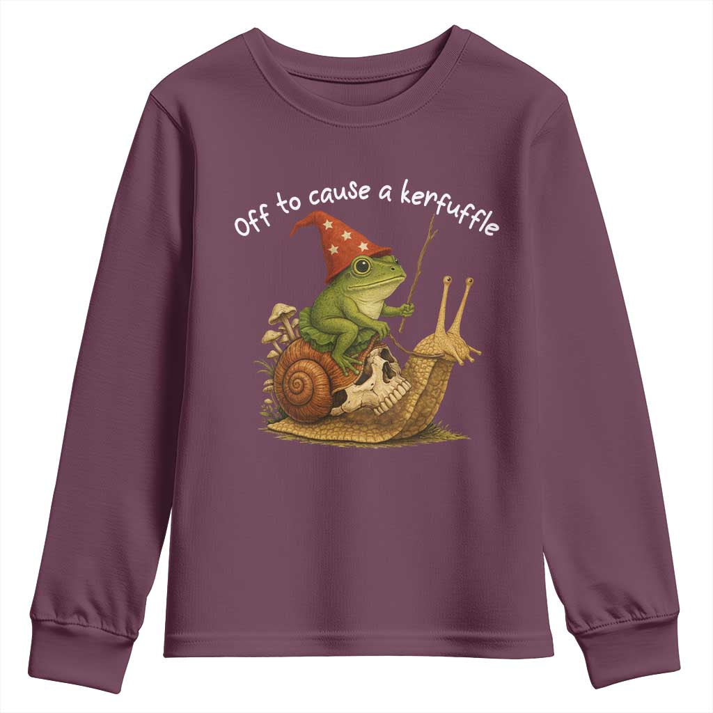 Whimsical Frog Wizard Meme Youth Sweatshirt Off to Cause A Kerfuffle - Wonder Print Shop