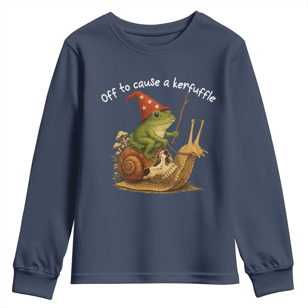 Whimsical Frog Wizard Meme Youth Sweatshirt Off to Cause A Kerfuffle - Wonder Print Shop