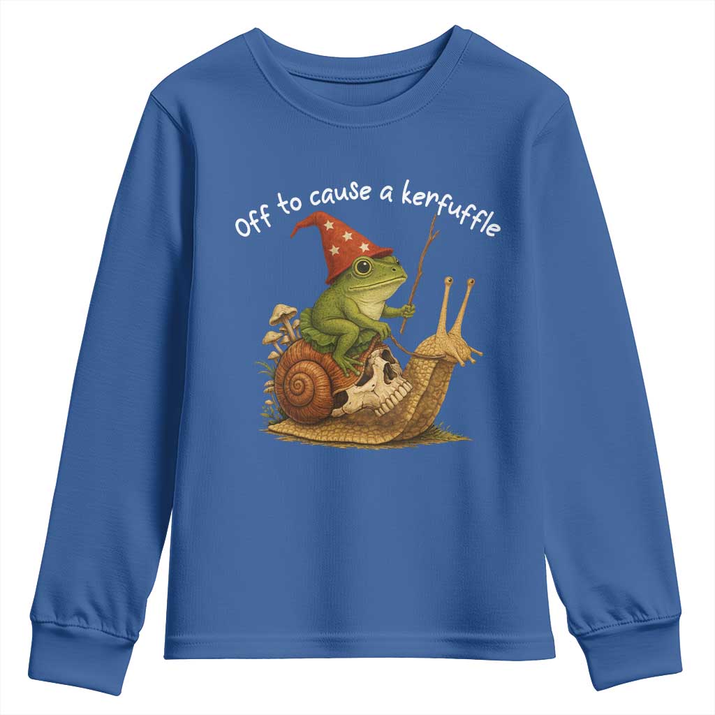 Whimsical Frog Wizard Meme Youth Sweatshirt Off to Cause A Kerfuffle - Wonder Print Shop
