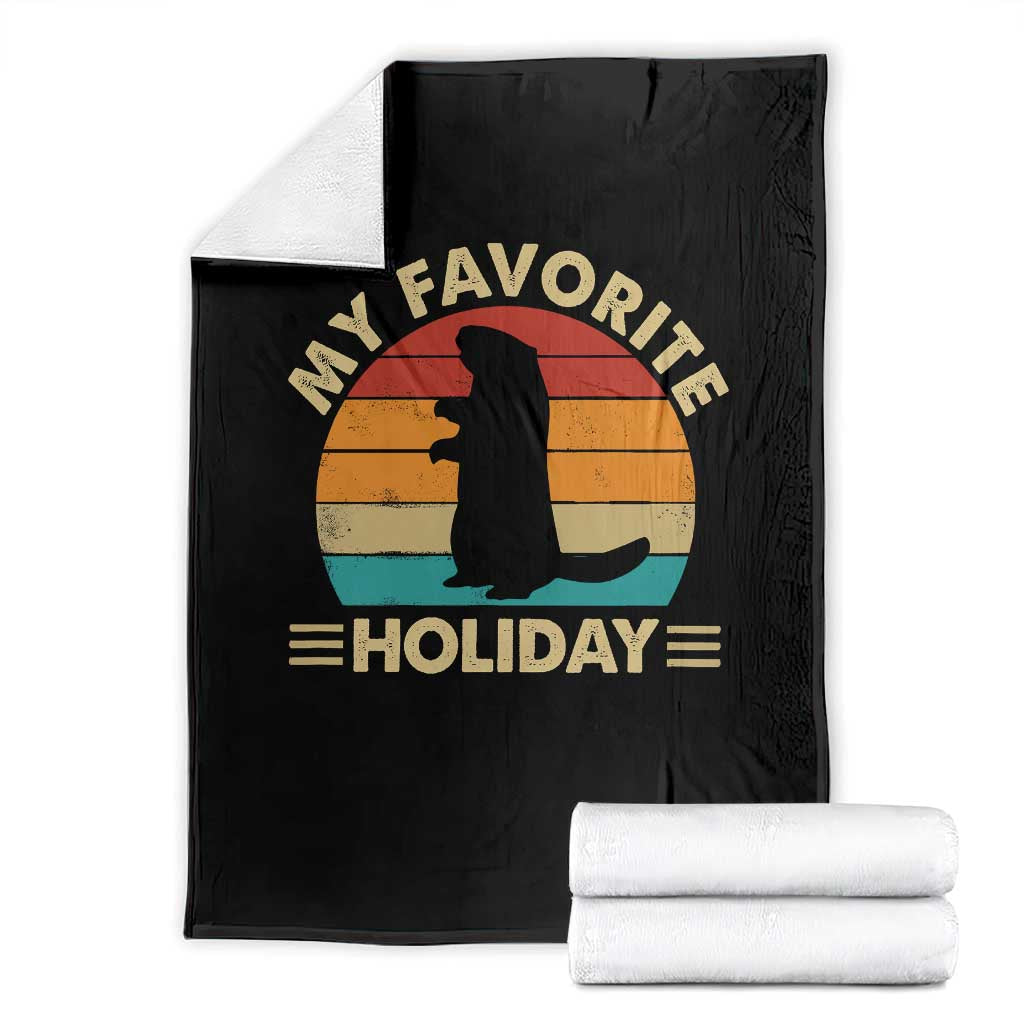 Groundhog Day Throw Blanket My Favorite Holiday Retro Woodchuck - Wonder Print Shop