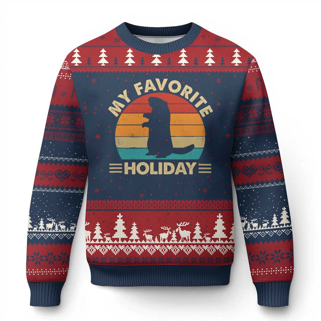 Groundhog Day Ugly Christmas Sweater My Favorite Holiday Retro Woodchuck - Wonder Print Shop