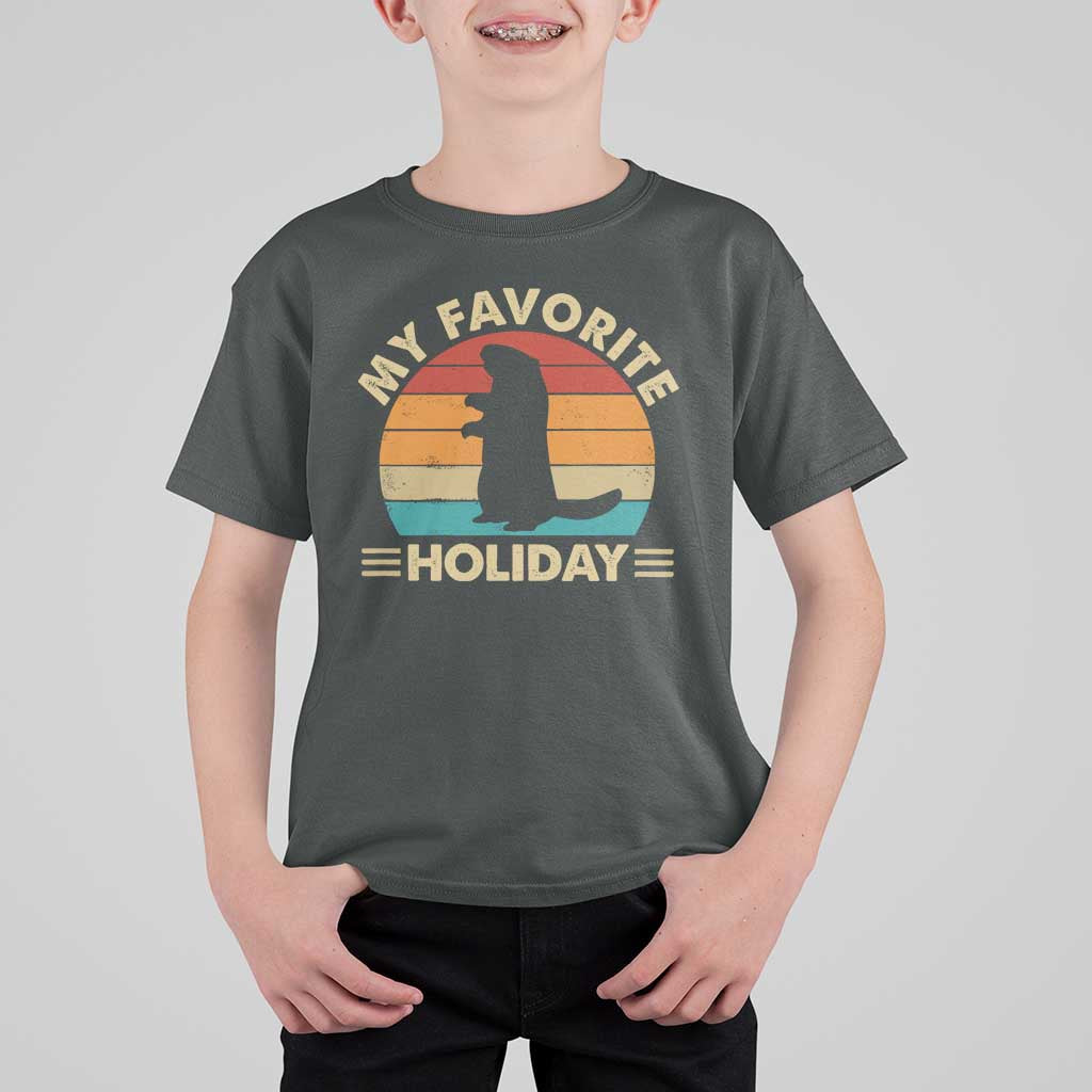 Groundhog Day T Shirt For Kid My Favorite Holiday Retro Woodchuck - Wonder Print Shop