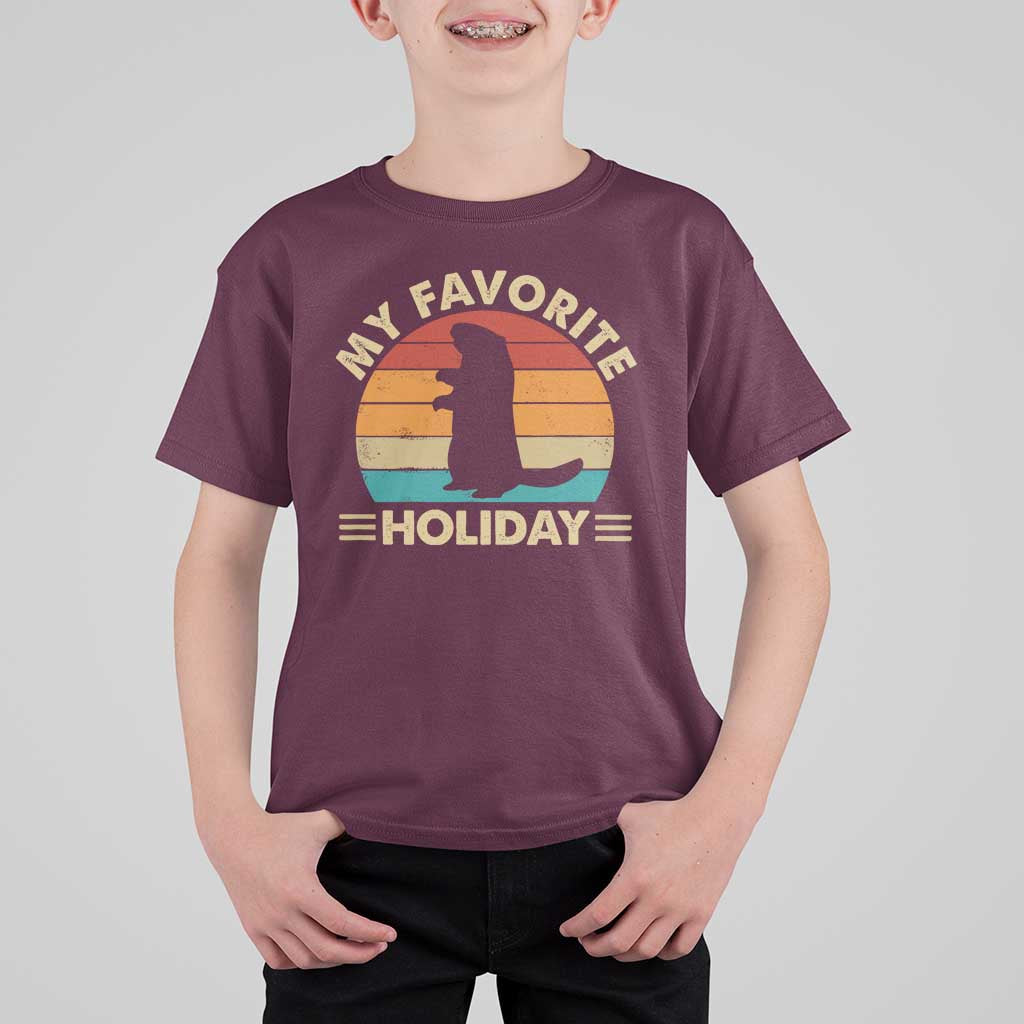 Groundhog Day T Shirt For Kid My Favorite Holiday Retro Woodchuck - Wonder Print Shop