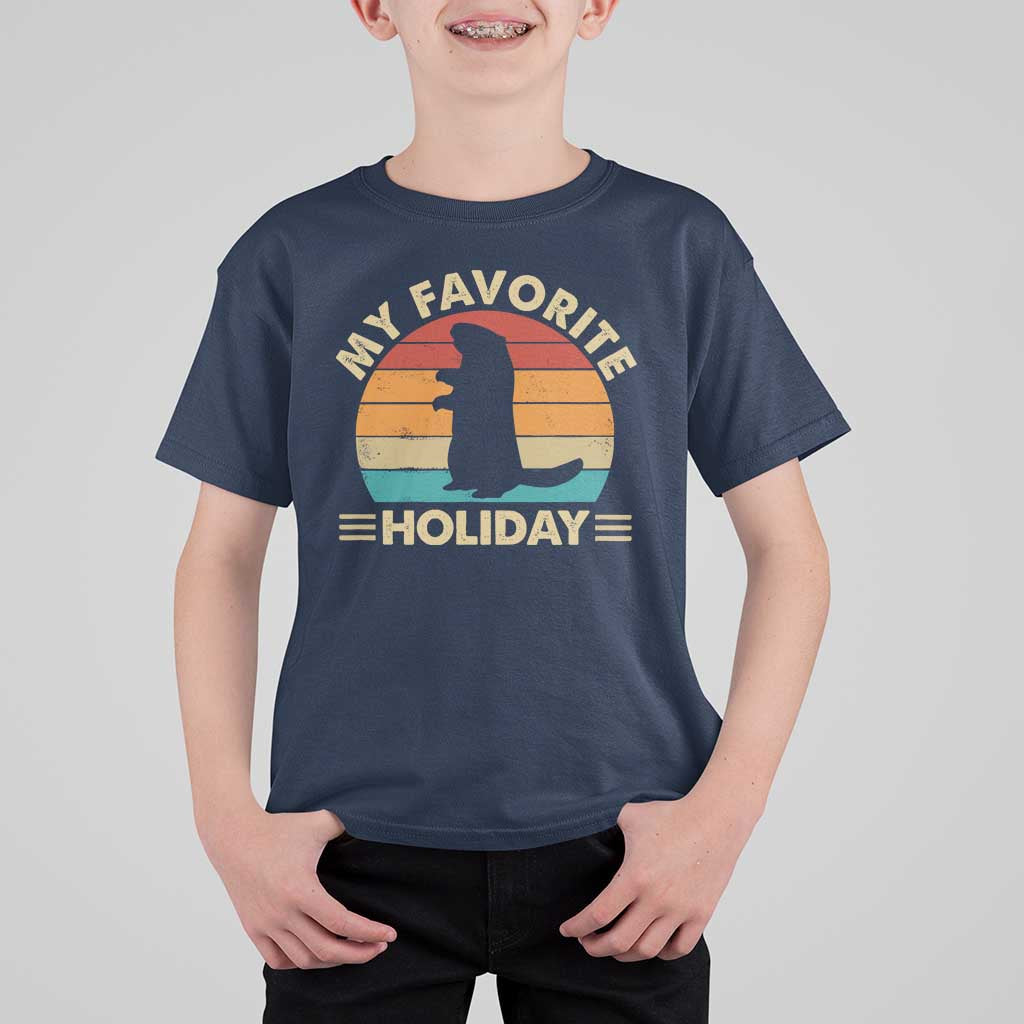 Groundhog Day T Shirt For Kid My Favorite Holiday Retro Woodchuck - Wonder Print Shop