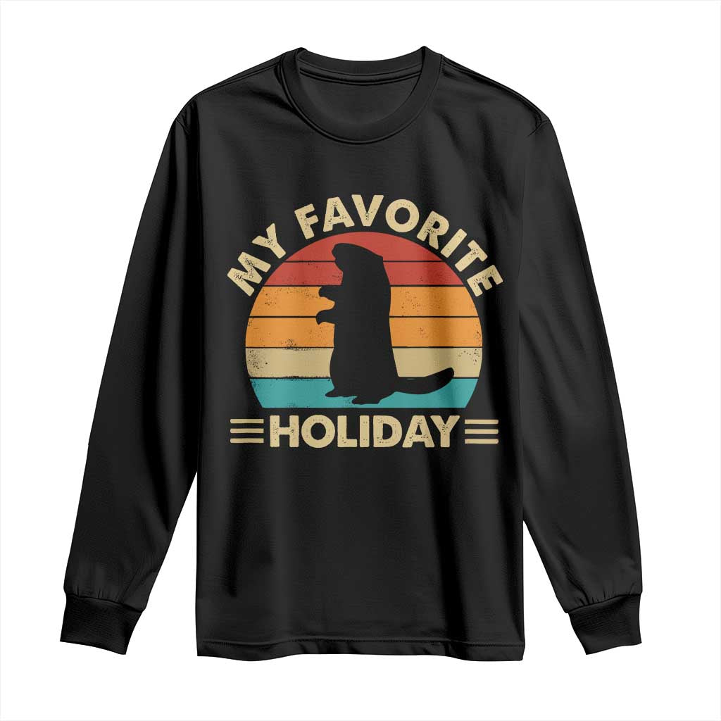 Groundhog Day Long Sleeve Shirt My Favorite Holiday Retro Woodchuck - Wonder Print Shop