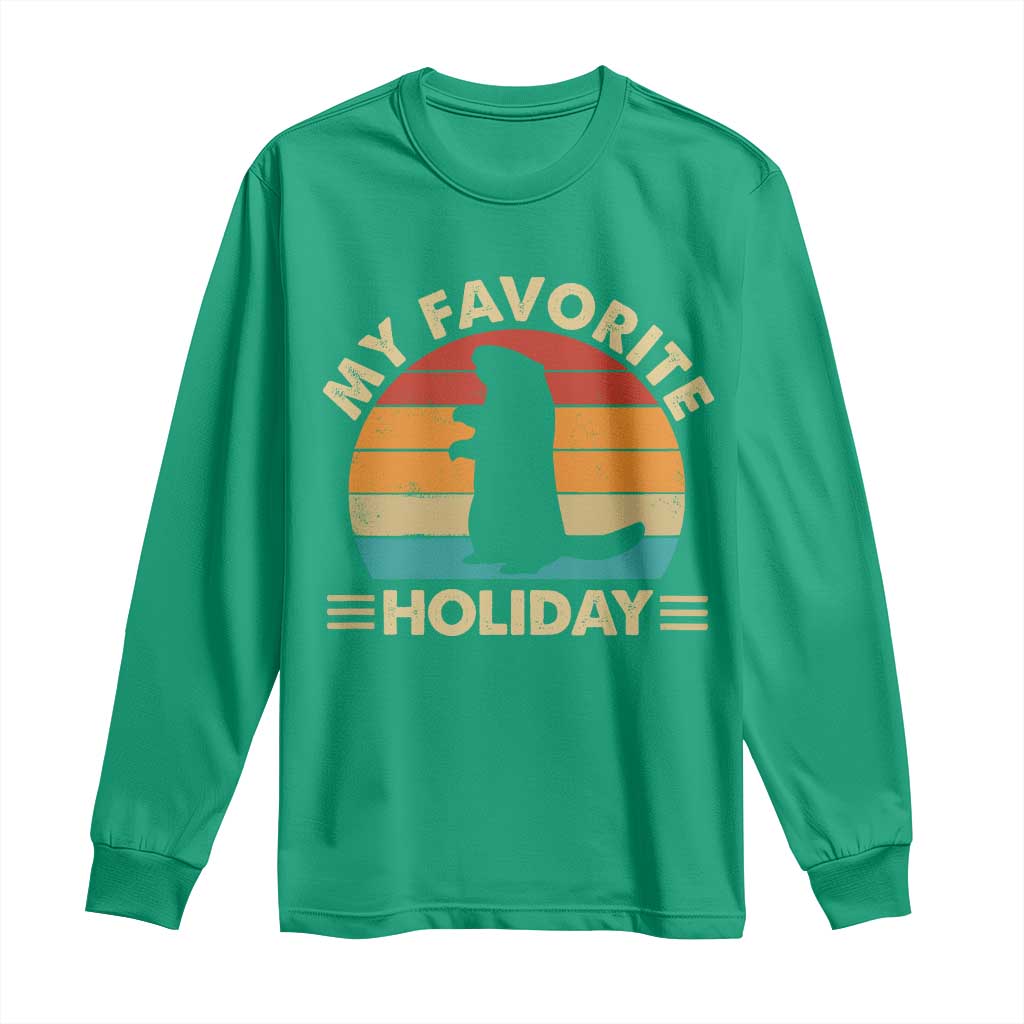 Groundhog Day Long Sleeve Shirt My Favorite Holiday Retro Woodchuck - Wonder Print Shop