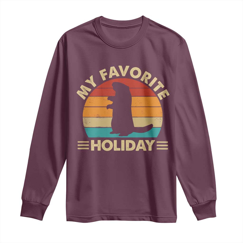 Groundhog Day Long Sleeve Shirt My Favorite Holiday Retro Woodchuck - Wonder Print Shop