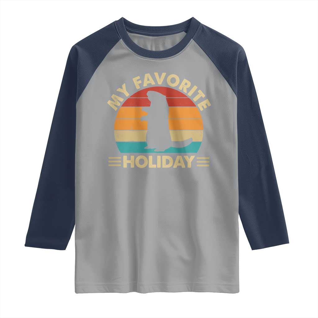 Groundhog Day Raglan Shirt My Favorite Holiday Retro Woodchuck - Wonder Print Shop