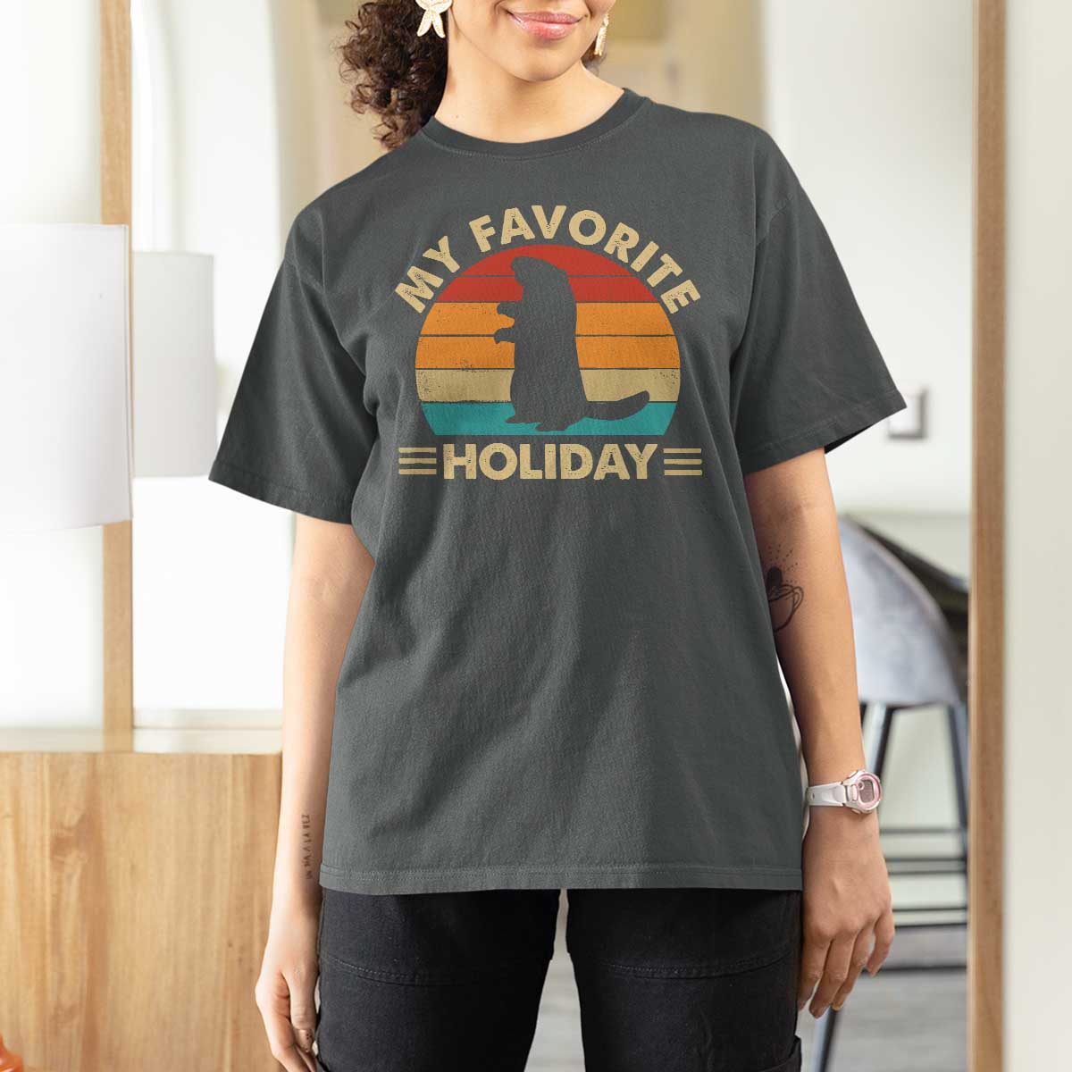 Groundhog Day T Shirt For Women My Favorite Holiday Retro Woodchuck - Wonder Print Shop