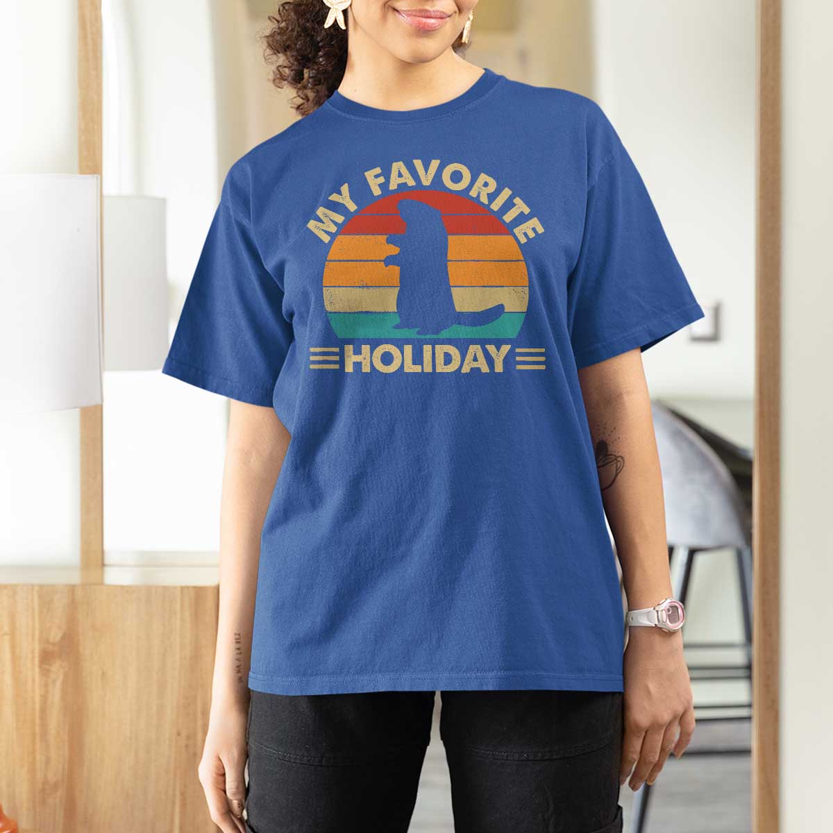 Groundhog Day T Shirt For Women My Favorite Holiday Retro Woodchuck - Wonder Print Shop