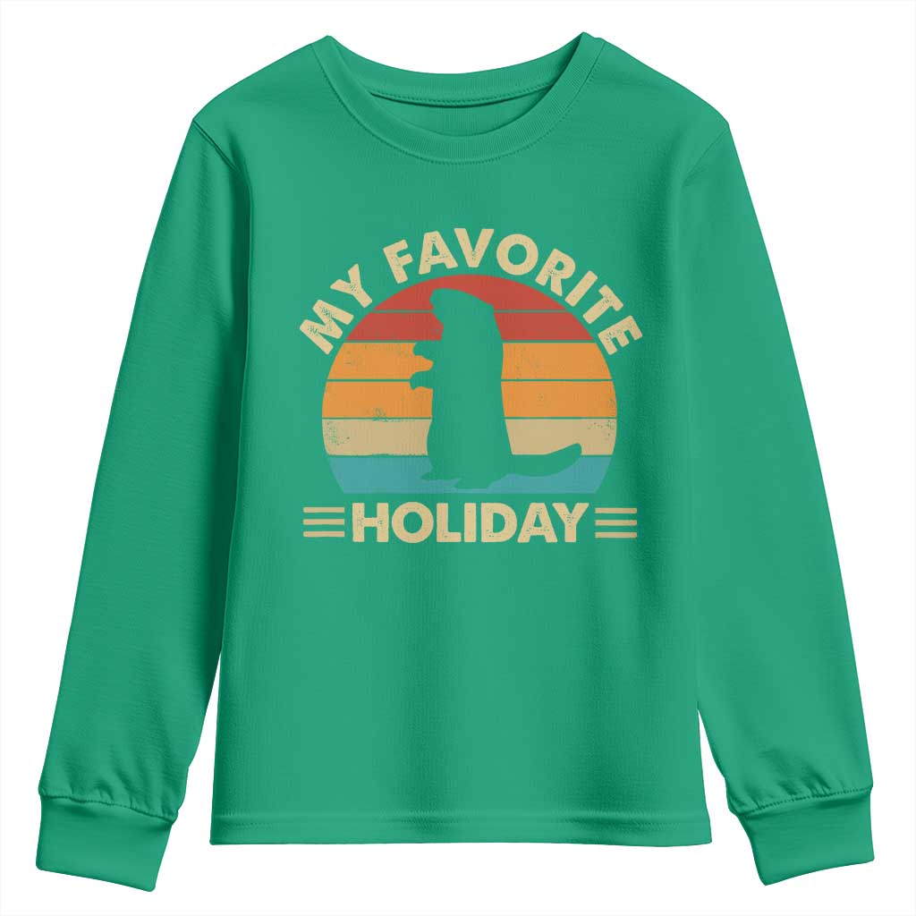 Groundhog Day Youth Sweatshirt My Favorite Holiday Retro Woodchuck - Wonder Print Shop