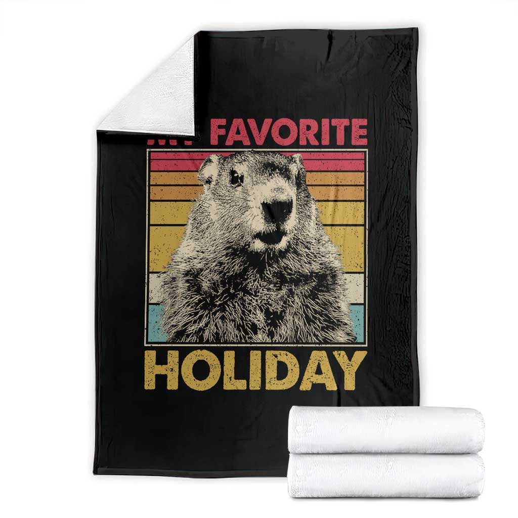 Groundhog Day Throw Blanket Retro My Favorite Holiday Retro Woodchuck