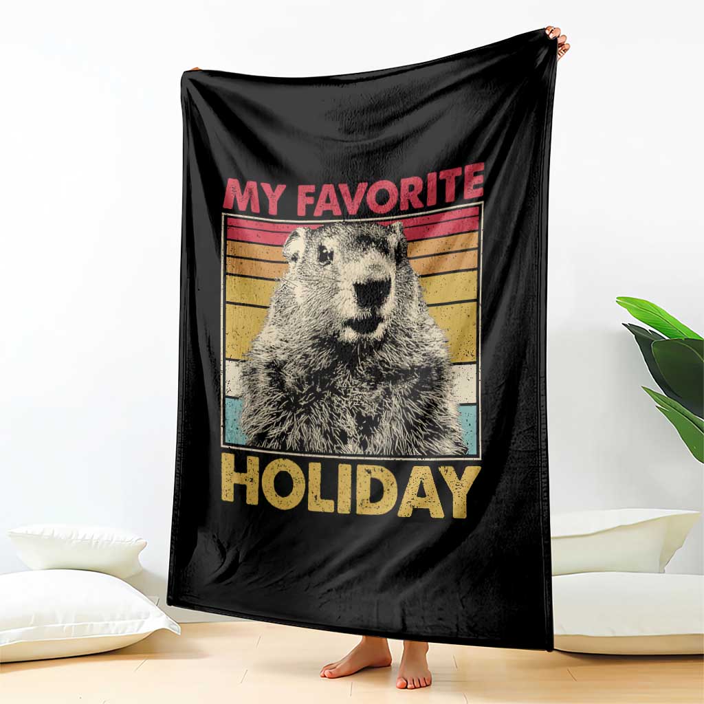 Groundhog Day Throw Blanket Retro My Favorite Holiday Retro Woodchuck