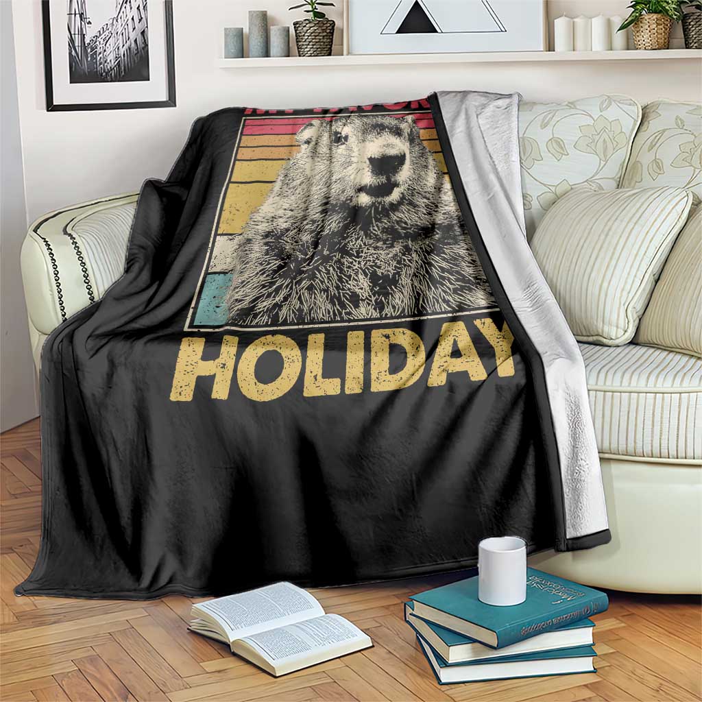 Groundhog Day Throw Blanket Retro My Favorite Holiday Retro Woodchuck