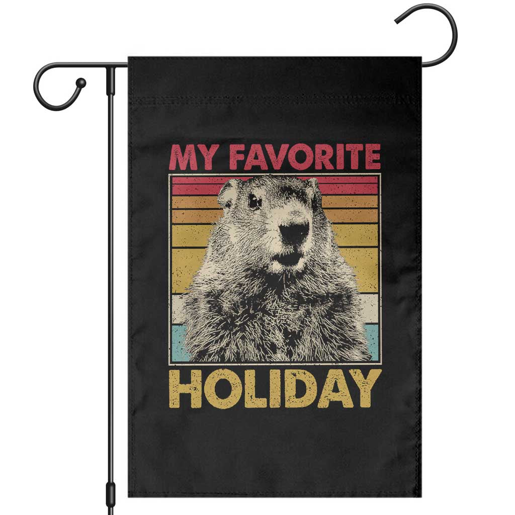 Groundhog Day Garden Flag Retro My Favorite Holiday Retro Woodchuck