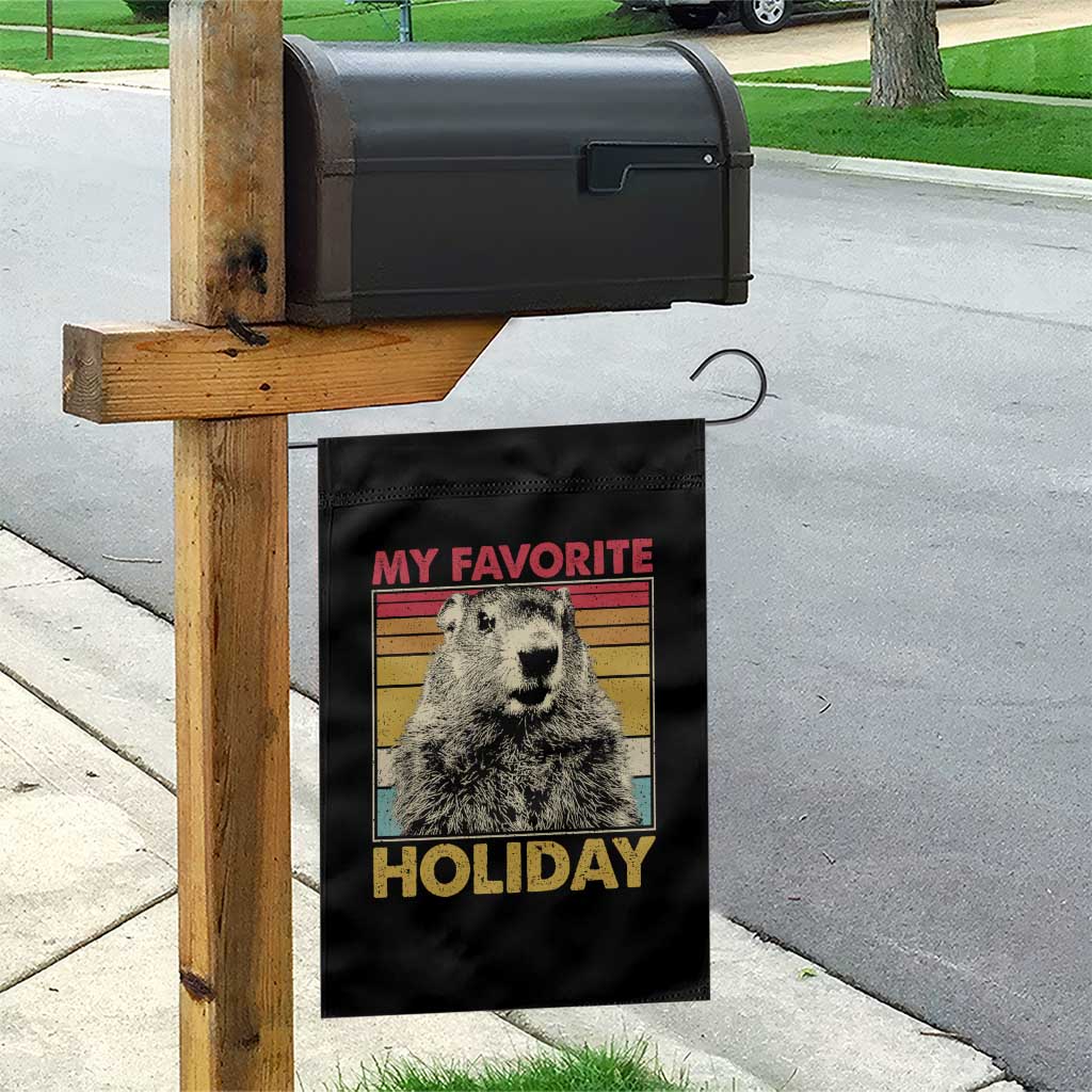 Groundhog Day Garden Flag Retro My Favorite Holiday Retro Woodchuck
