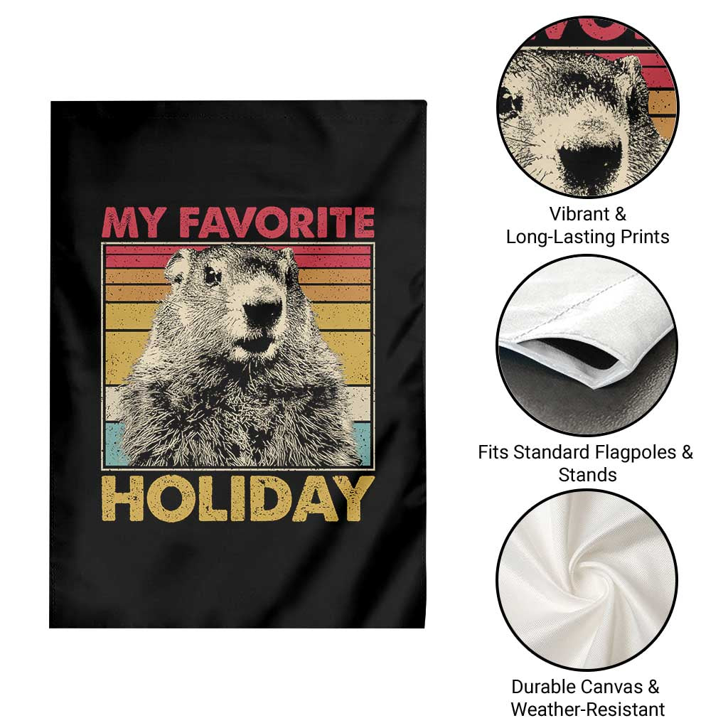 Groundhog Day Garden Flag Retro My Favorite Holiday Retro Woodchuck