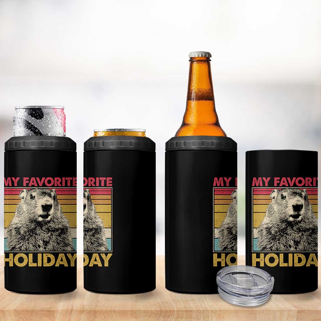 Groundhog Day 4 in 1 Can Cooler Tumbler Retro My Favorite Holiday Retro Woodchuck