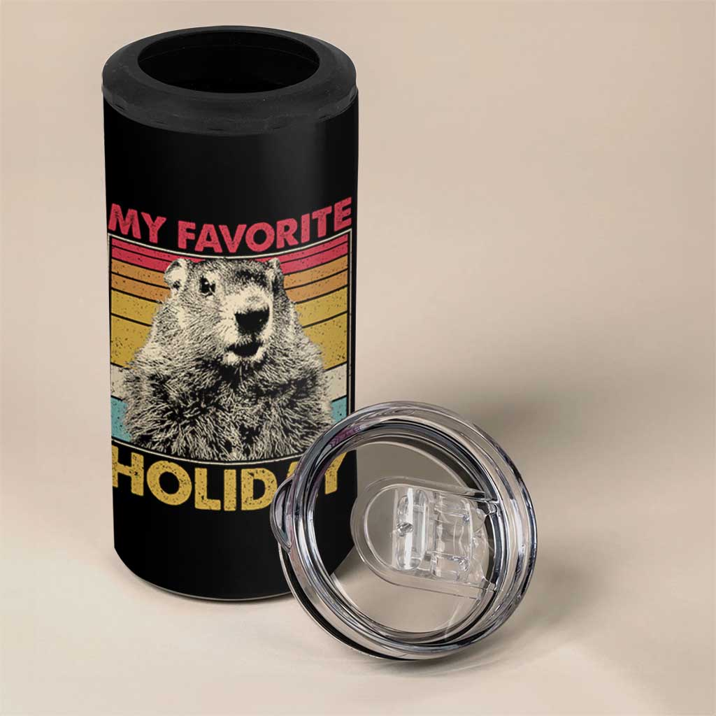 Groundhog Day 4 in 1 Can Cooler Tumbler Retro My Favorite Holiday Retro Woodchuck