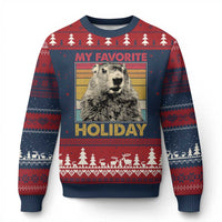 Groundhog Day Ugly Christmas Sweater Retro My Favorite Holiday Retro Woodchuck