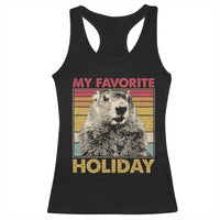 Groundhog Day Racerback Tank Top Retro My Favorite Holiday Retro Woodchuck