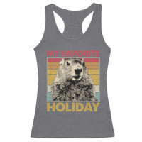Groundhog Day Racerback Tank Top Retro My Favorite Holiday Retro Woodchuck