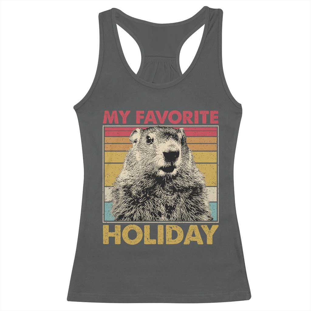 Groundhog Day Racerback Tank Top Retro My Favorite Holiday Retro Woodchuck