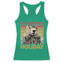 Groundhog Day Racerback Tank Top Retro My Favorite Holiday Retro Woodchuck