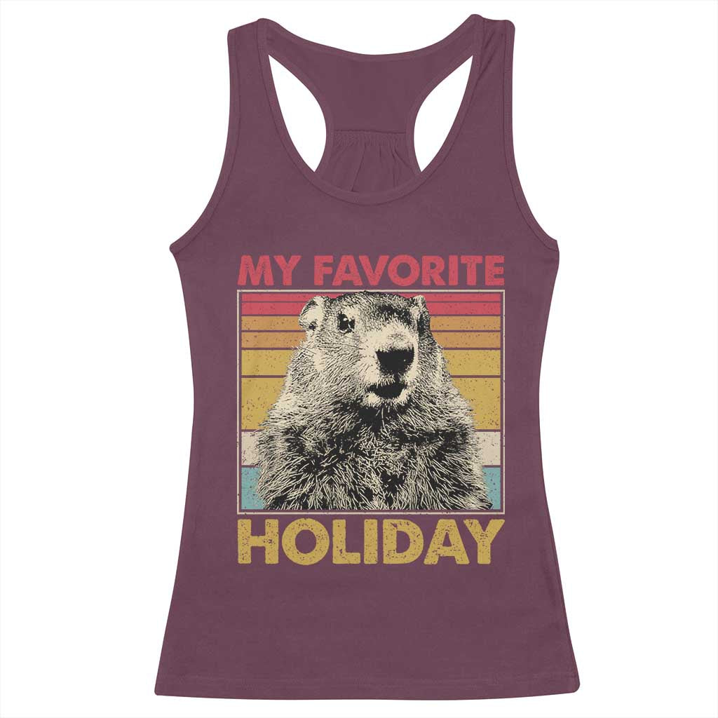 Groundhog Day Racerback Tank Top Retro My Favorite Holiday Retro Woodchuck