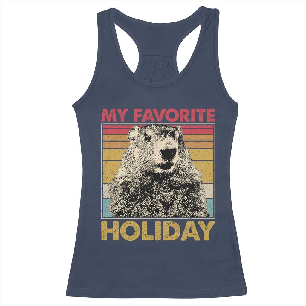 Groundhog Day Racerback Tank Top Retro My Favorite Holiday Retro Woodchuck