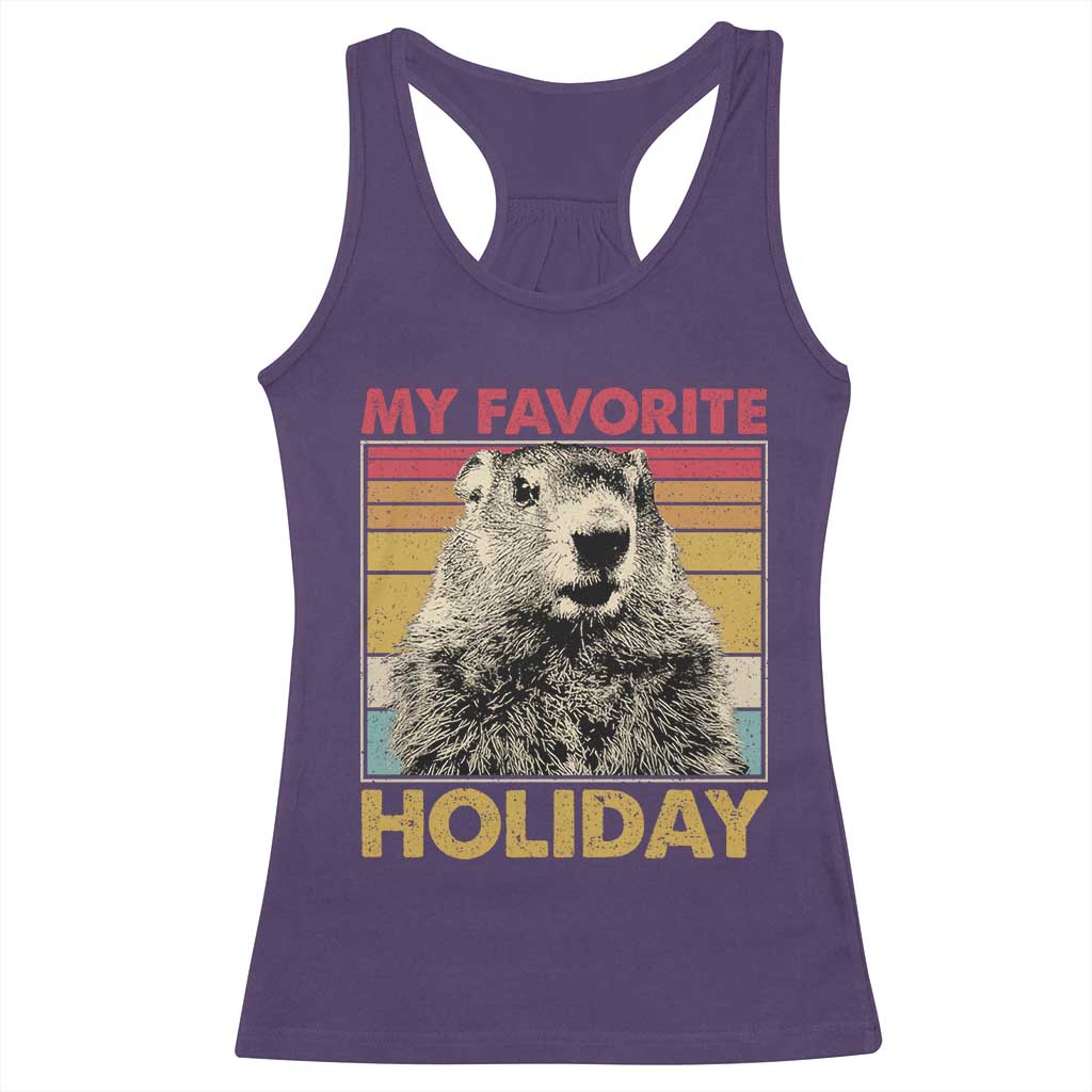 Groundhog Day Racerback Tank Top Retro My Favorite Holiday Retro Woodchuck