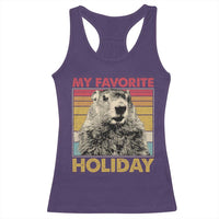 Groundhog Day Racerback Tank Top Retro My Favorite Holiday Retro Woodchuck