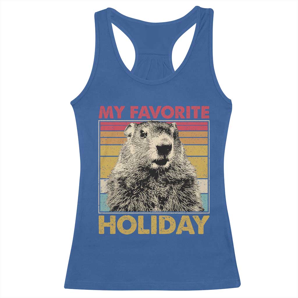 Groundhog Day Racerback Tank Top Retro My Favorite Holiday Retro Woodchuck