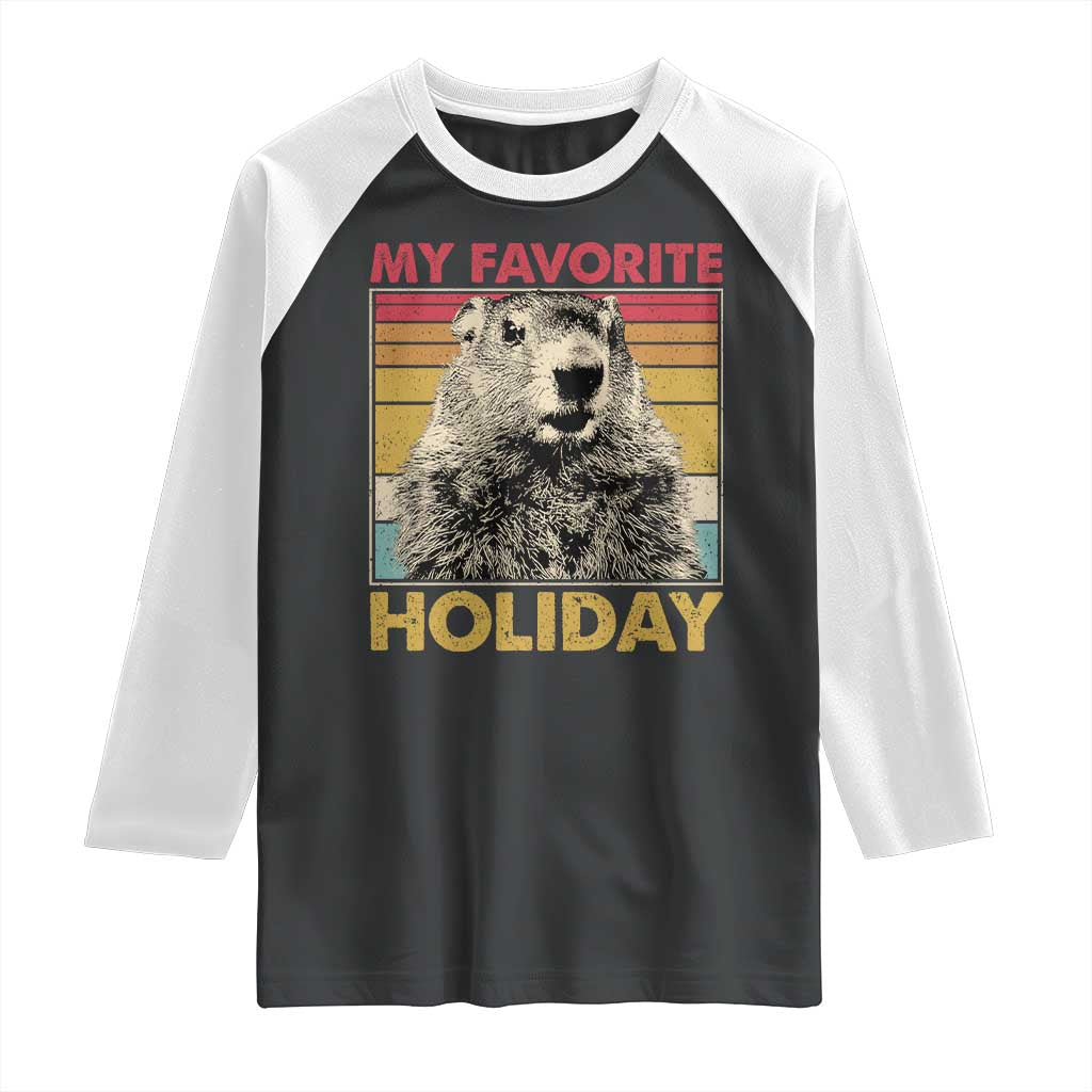 Groundhog Day Raglan Shirt Retro My Favorite Holiday Retro Woodchuck