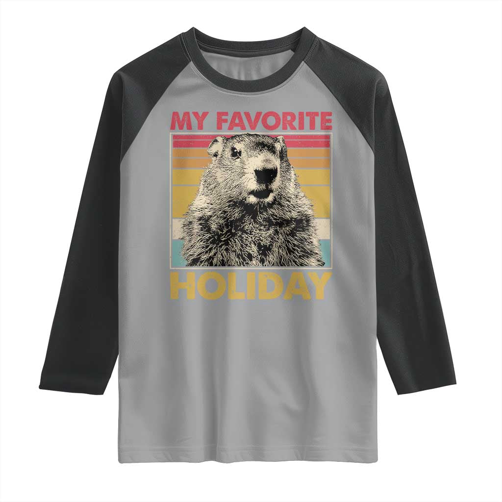 Groundhog Day Raglan Shirt Retro My Favorite Holiday Retro Woodchuck