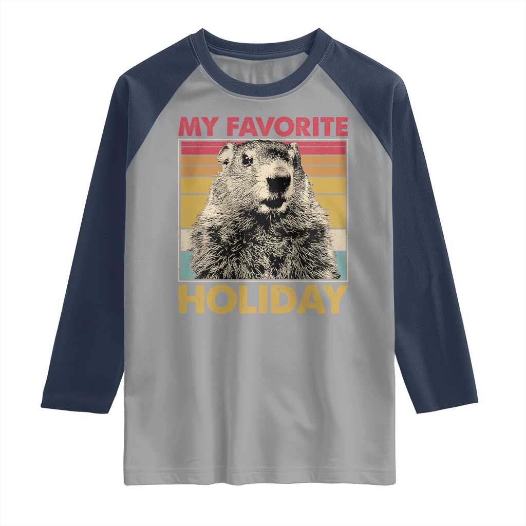 Groundhog Day Raglan Shirt Retro My Favorite Holiday Retro Woodchuck
