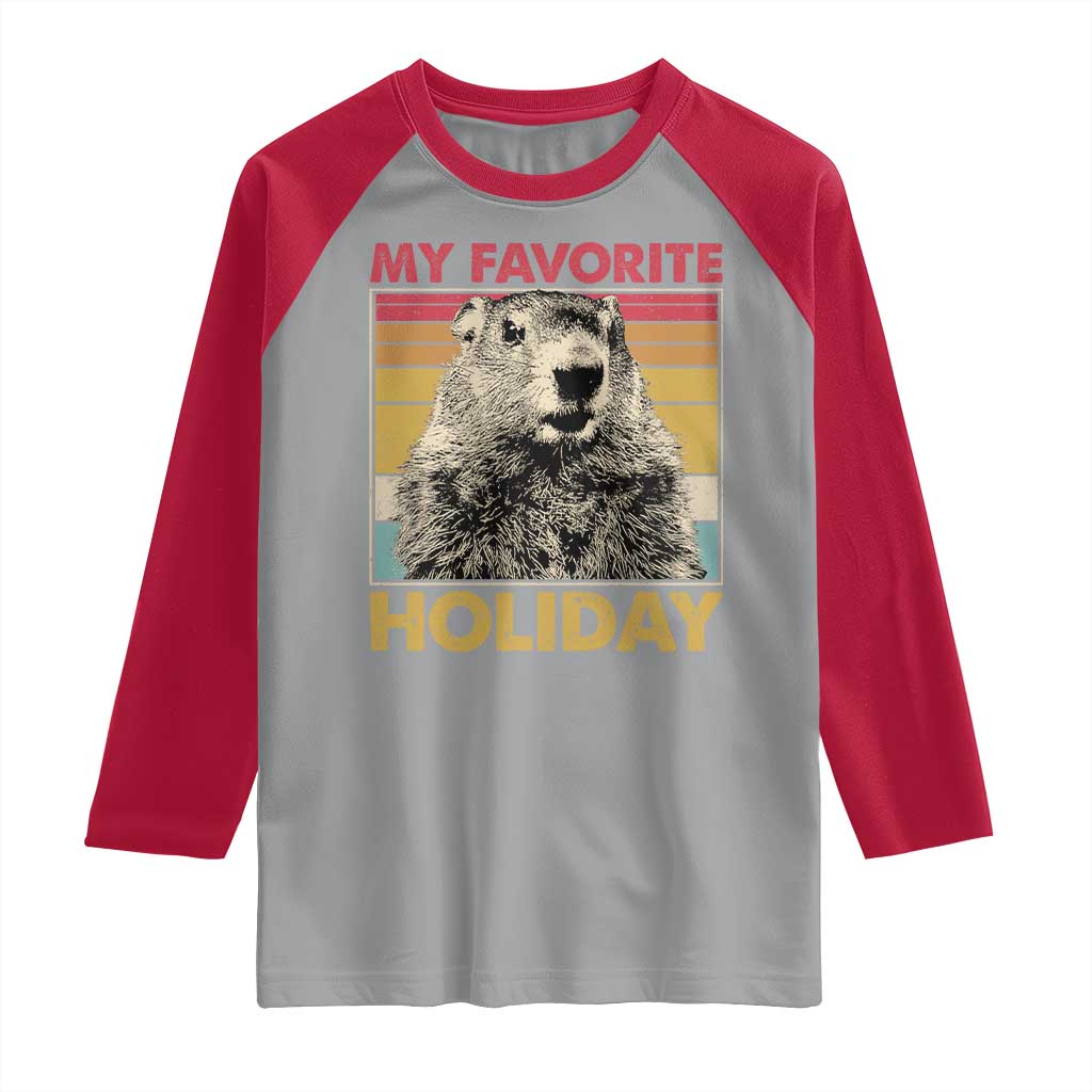 Groundhog Day Raglan Shirt Retro My Favorite Holiday Retro Woodchuck
