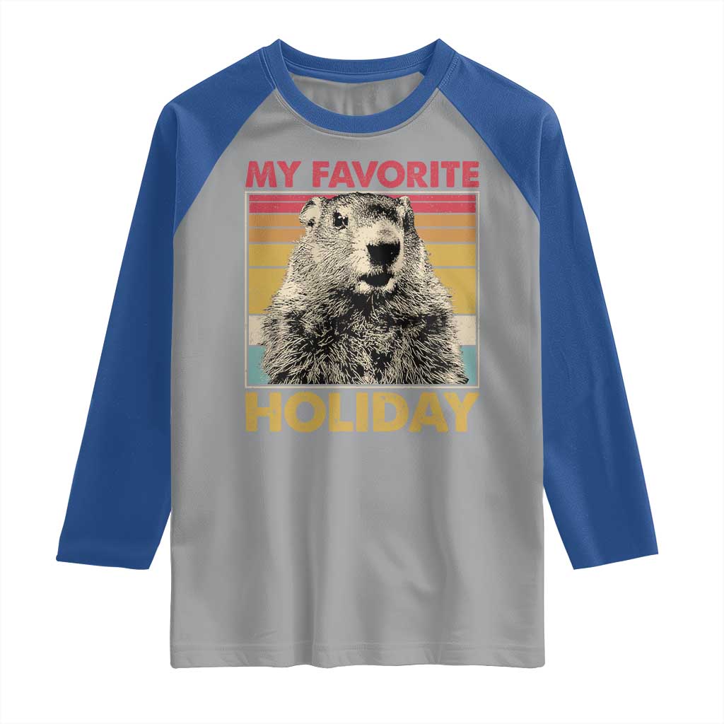 Groundhog Day Raglan Shirt Retro My Favorite Holiday Retro Woodchuck