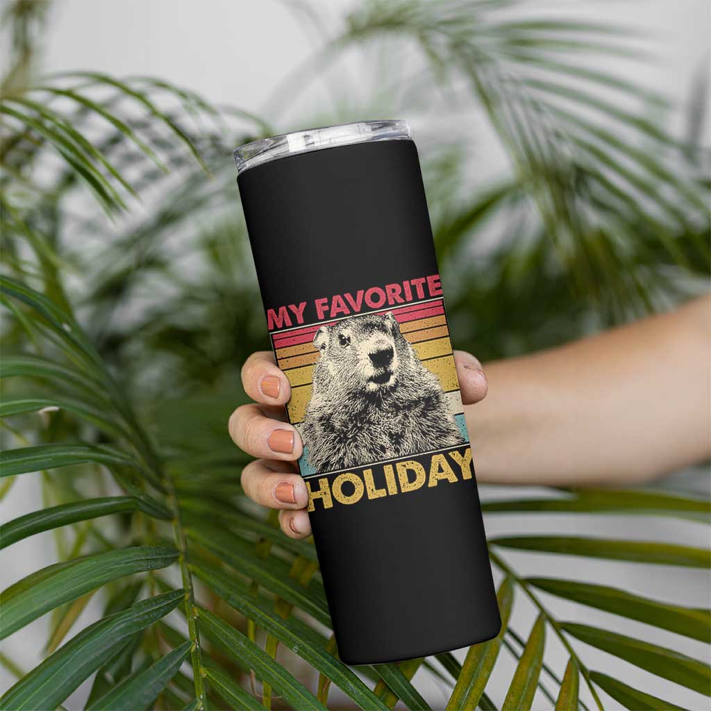 Groundhog Day Skinny Tumbler Retro My Favorite Holiday Retro Woodchuck
